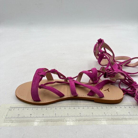 YDN Pink Sexy Knee High Lace up Flats Fringe Low Heel Gladiator Strap Sandals - Picture 2 of 8